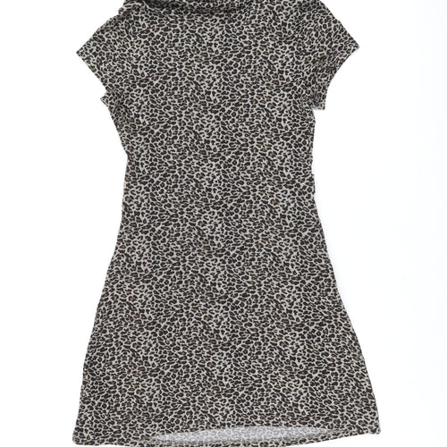 Tenki Womens Brown Animal Print Polyester A-Line Size M High Neck Pullover - Leopard Print