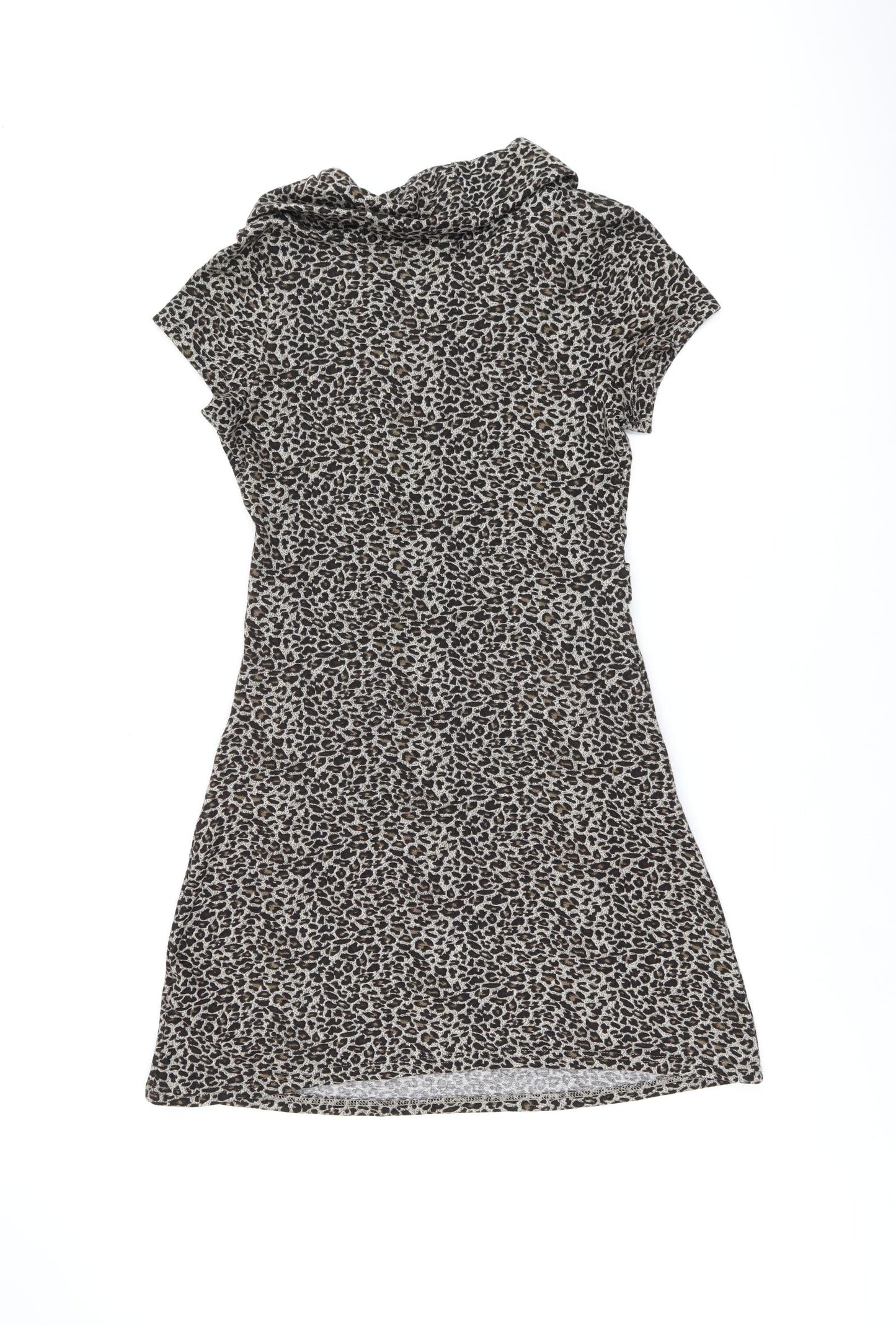 Tenki Womens Brown Animal Print Polyester A-Line Size M High Neck Pullover - Leopard Print