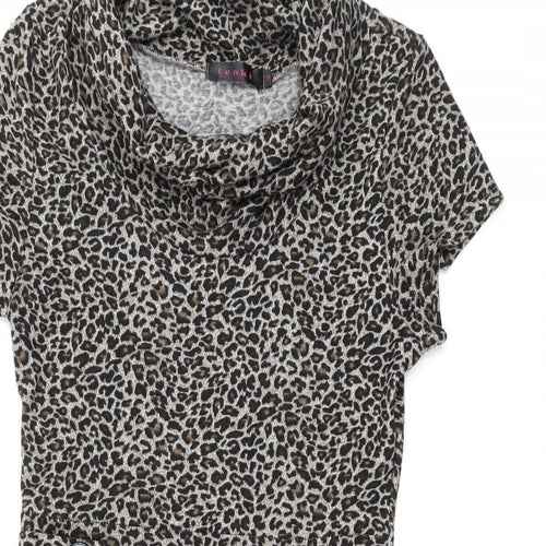 Tenki Womens Brown Animal Print Polyester A-Line Size M High Neck Pullover - Leopard Print