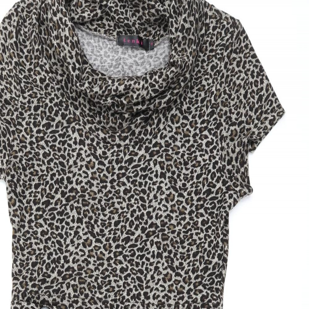 Tenki Womens Brown Animal Print Polyester A-Line Size M High Neck Pullover - Leopard Print