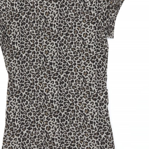 Tenki Womens Brown Animal Print Polyester A-Line Size M High Neck Pullover - Leopard Print