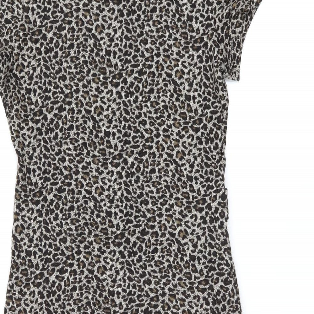Tenki Womens Brown Animal Print Polyester A-Line Size M High Neck Pullover - Leopard Print