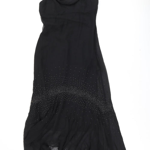 Laura Ryner Womens Black Silk Tank Dress Size 8 Collared Zip - Embellished
