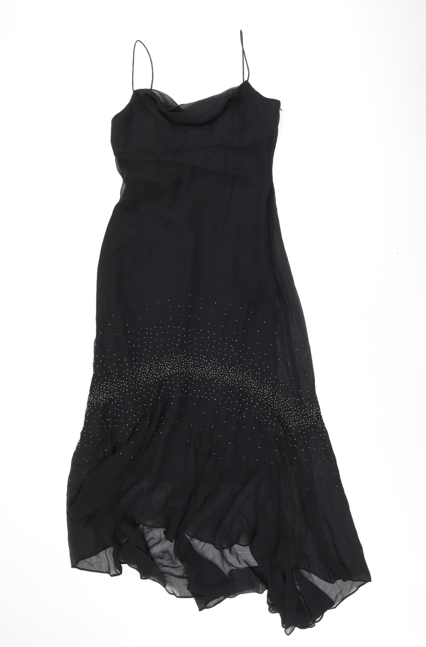 Laura Ryner Womens Black Silk Tank Dress Size 8 Collared Zip - Embellished