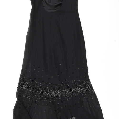 Laura Ryner Womens Black Silk Tank Dress Size 8 Collared Zip - Embellished