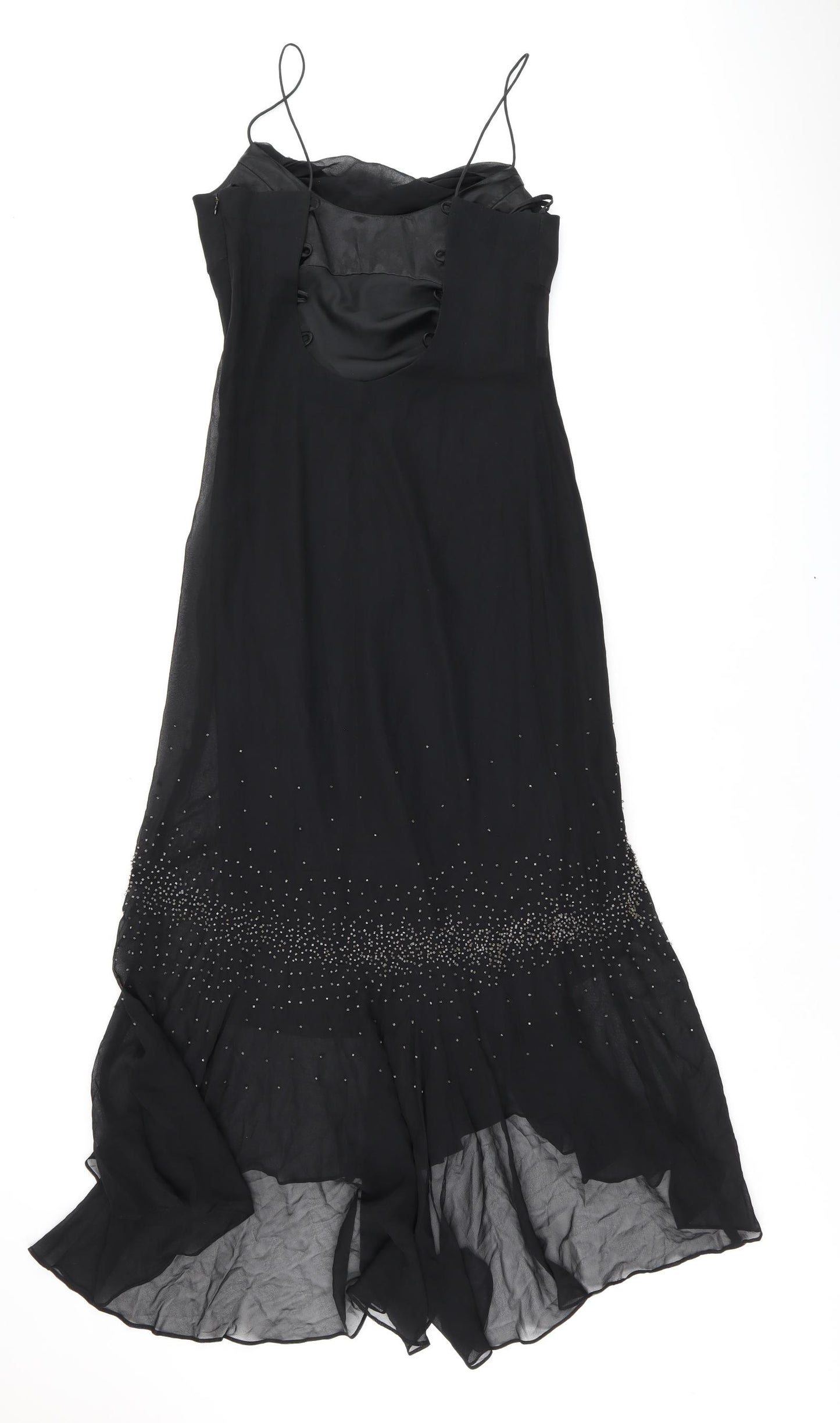 Laura Ryner Womens Black Silk Tank Dress Size 8 Collared Zip - Embellished