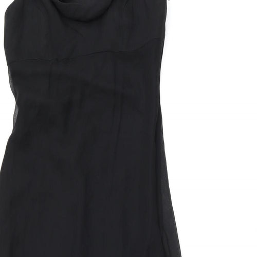 Laura Ryner Womens Black Silk Tank Dress Size 8 Collared Zip - Embellished