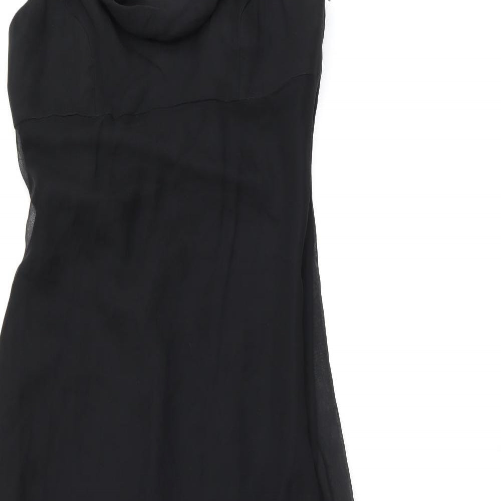 Laura Ryner Womens Black Silk Tank Dress Size 8 Collared Zip - Embellished