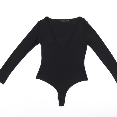 PRETTYLITTLETHING Womens Black Polyester Bodysuit One-Piece Size 8 Snap