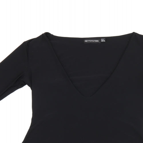 PRETTYLITTLETHING Womens Black Polyester Bodysuit One-Piece Size 8 Snap