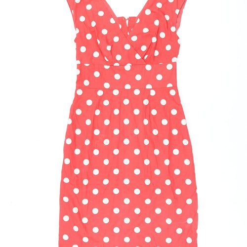 Joule Lifestyle Womens Red Polka Dot Cotton Shift Size 8 V-Neck Zip