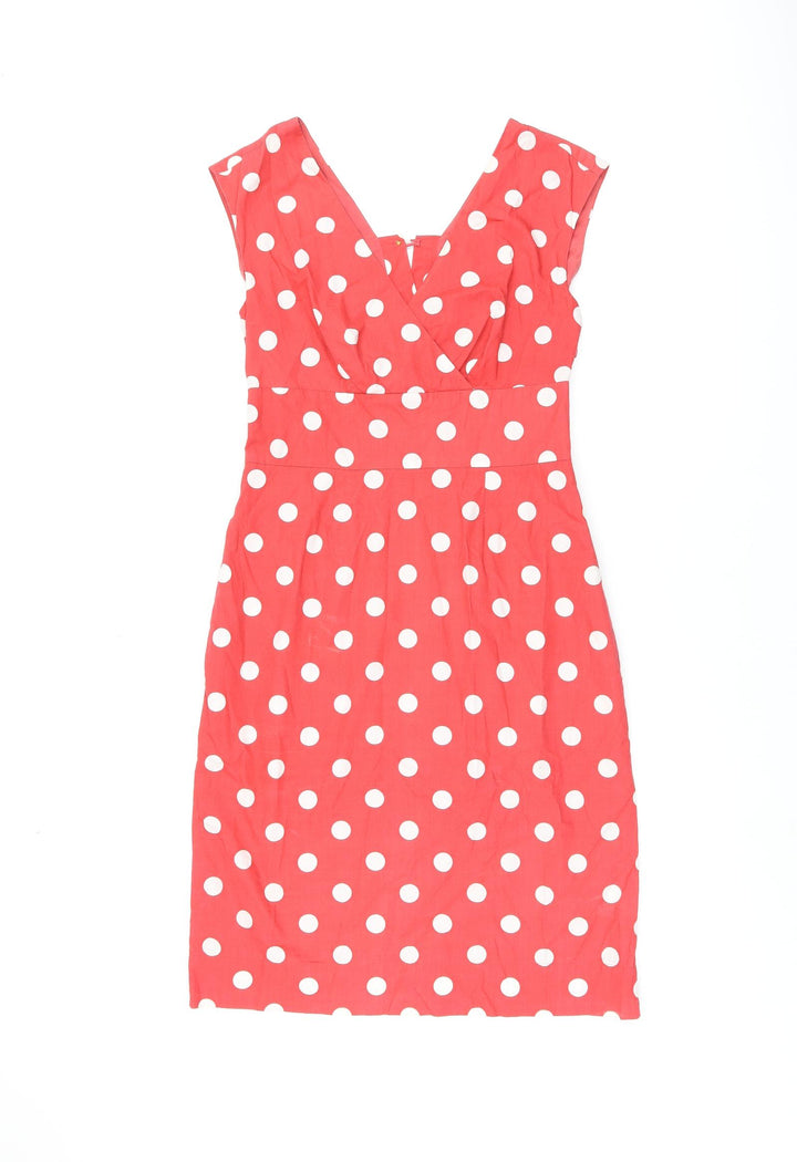 Joule Lifestyle Womens Red Polka Dot Cotton Shift Size 8 V-Neck Zip
