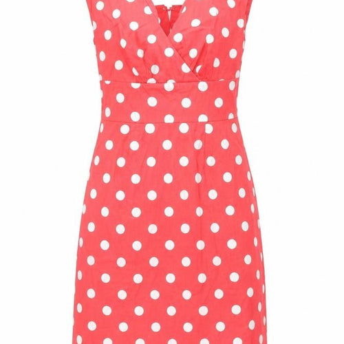 Joule Lifestyle Womens Red Polka Dot Cotton Shift Size 8 V-Neck Zip
