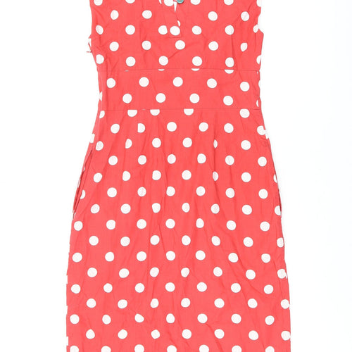 Joule Lifestyle Womens Red Polka Dot Cotton Shift Size 8 V-Neck Zip