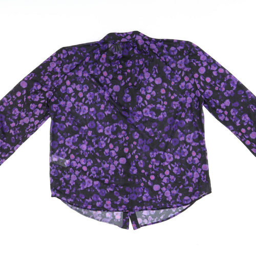 Great Plains London Womens Black Floral Polyester Basic Button-Up Size M Round Neck - Sheer