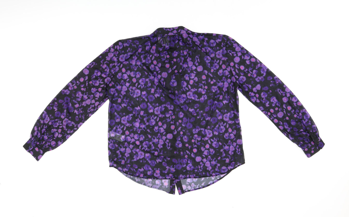 Great Plains London Womens Black Floral Polyester Basic Button-Up Size M Round Neck - Sheer