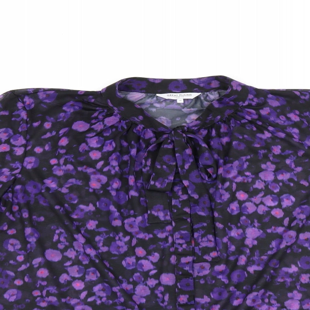 Great Plains London Womens Black Floral Polyester Basic Button-Up Size M Round Neck - Sheer