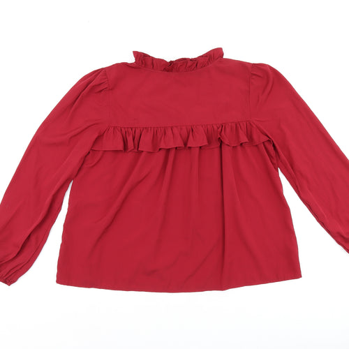 Boohoo Womens Red Polyester Basic Blouse Size 10 Round Neck - Ruffles