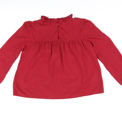 Boohoo Womens Red Polyester Basic Blouse Size 10 Round Neck - Ruffles