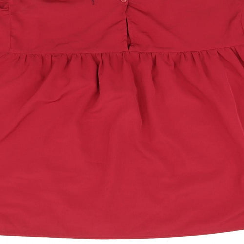 Boohoo Womens Red Polyester Basic Blouse Size 10 Round Neck - Ruffles