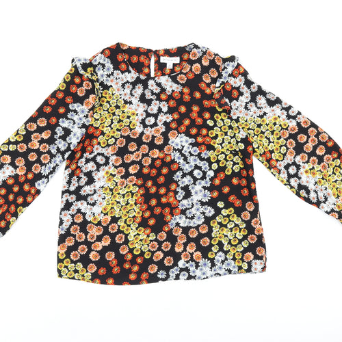 Warehouse Womens Black Floral Polyester Basic Blouse Size 12 Round Neck