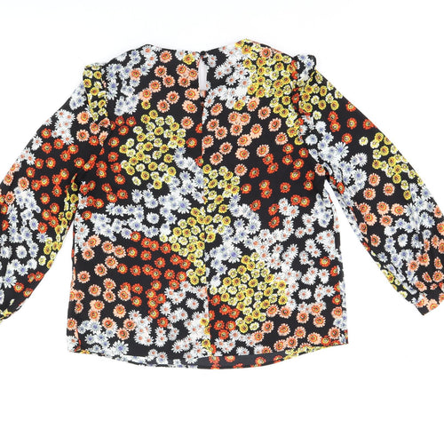 Warehouse Womens Black Floral Polyester Basic Blouse Size 12 Round Neck