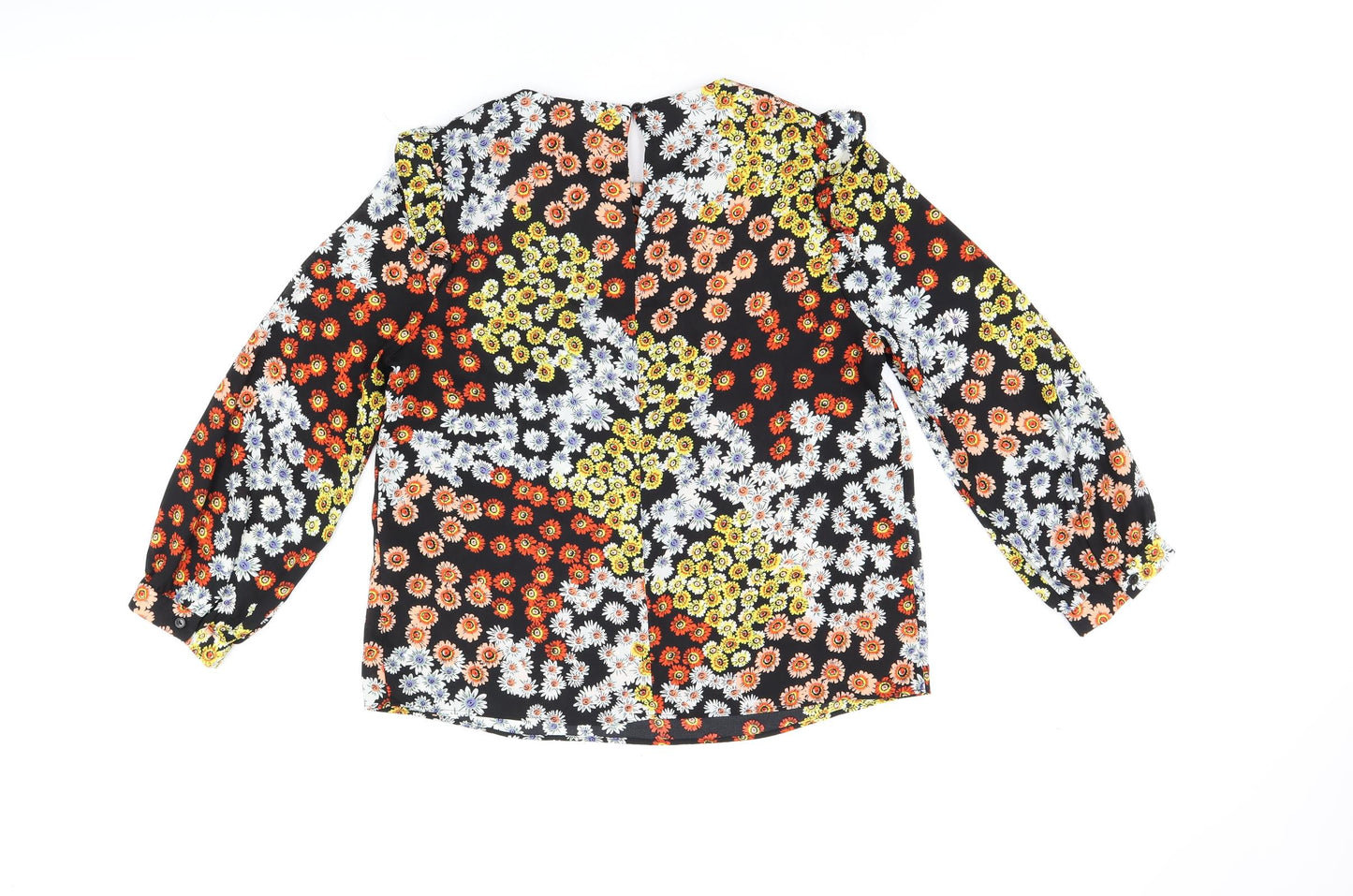 Warehouse Womens Black Floral Polyester Basic Blouse Size 12 Round Neck