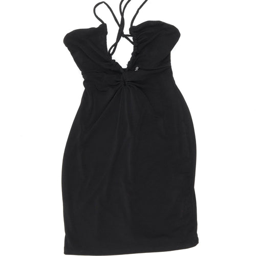 Bershka Womens Black Polyester Mini Size XL V-Neck Pullover - Keyhole Neck