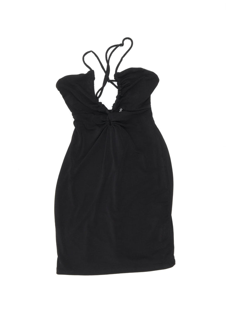 Bershka Womens Black Polyester Mini Size XL V-Neck Pullover - Keyhole Neck