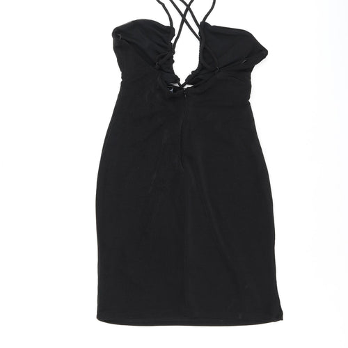 Bershka Womens Black Polyester Mini Size XL V-Neck Pullover - Keyhole Neck