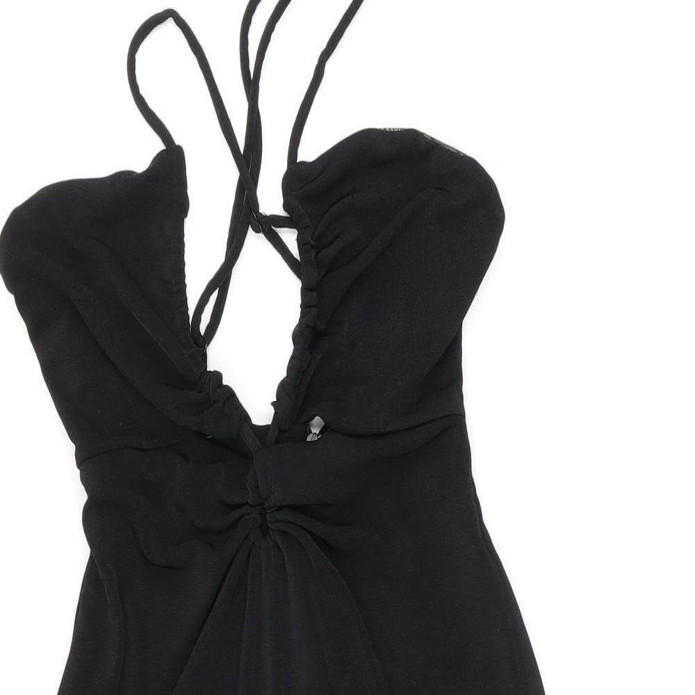 Bershka Womens Black Polyester Mini Size XL V-Neck Pullover - Keyhole Neck