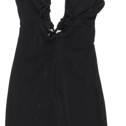 Bershka Womens Black Polyester Mini Size XL V-Neck Pullover - Keyhole Neck