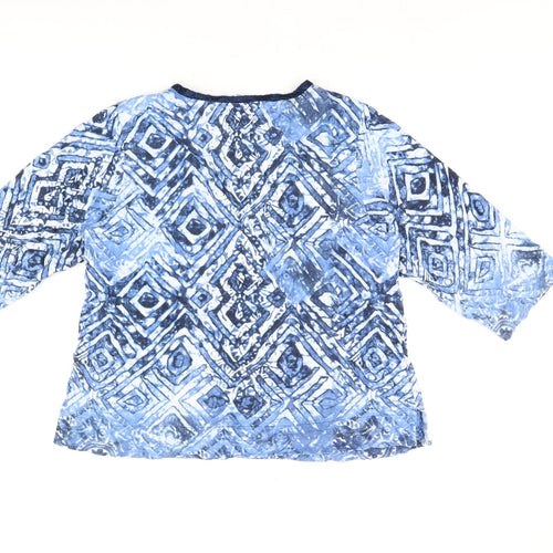 Artacapea Womens Blue Geometric Cotton Basic Blouse Size L Round Neck - Sequins