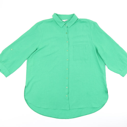 M&Co Womens Green Polyester Basic Button-Up Size 18 Collared