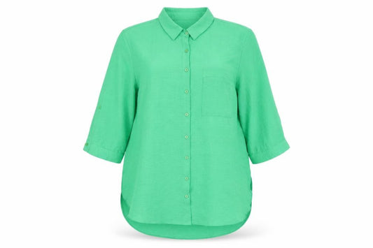 Front view of M&Co women’s green polyester basic button-up, size UK 18, collared