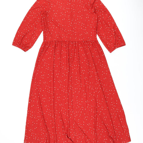 Damart Womens Red Polka Dot Polyester A-Line Size 12 Round Neck Pullover - Shirred