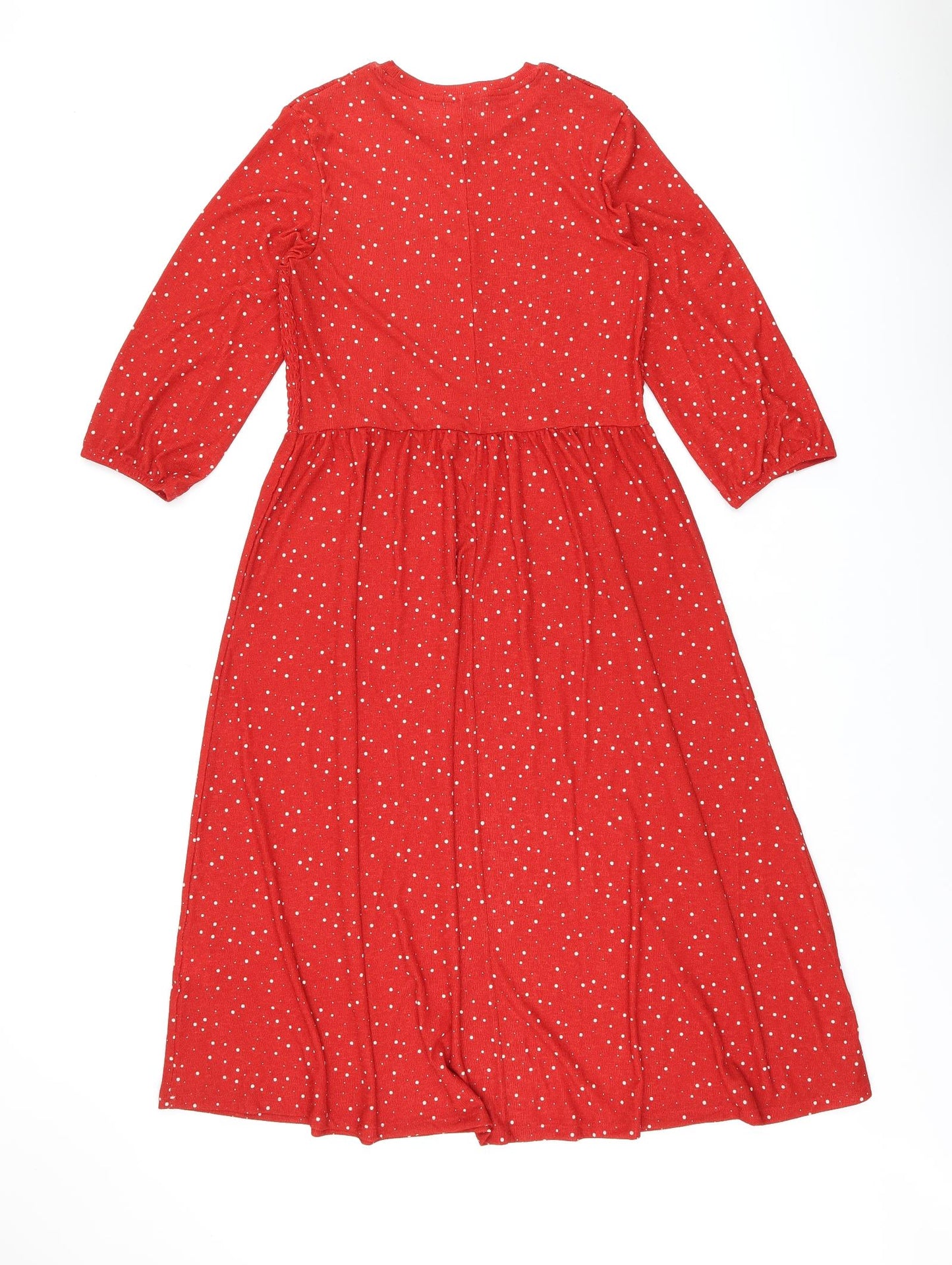 Damart Womens Red Polka Dot Polyester A-Line Size 12 Round Neck Pullover - Shirred