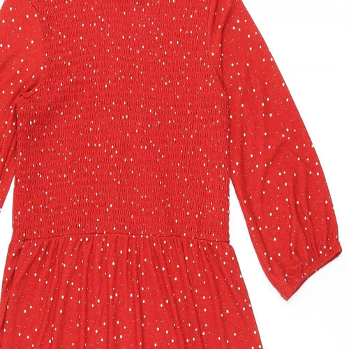 Damart Womens Red Polka Dot Polyester A-Line Size 12 Round Neck Pullover - Shirred