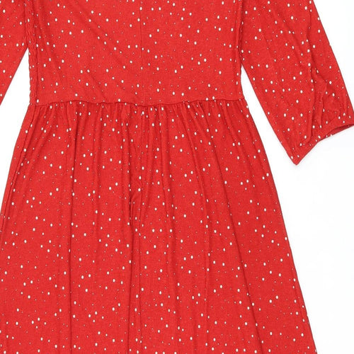 Damart Womens Red Polka Dot Polyester A-Line Size 12 Round Neck Pullover - Shirred