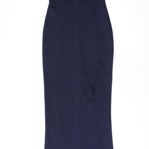 Jessica Womens Blue Nylon Maxi Size 8 Round Neck Pullover - Lace Neckline