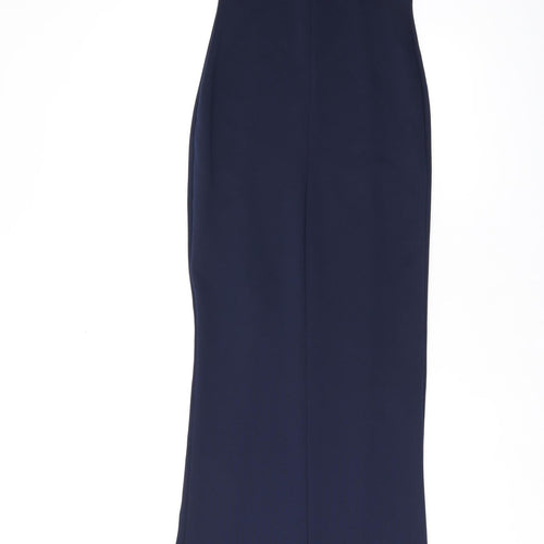 Jessica Womens Blue Nylon Maxi Size 8 Round Neck Pullover - Lace Neckline