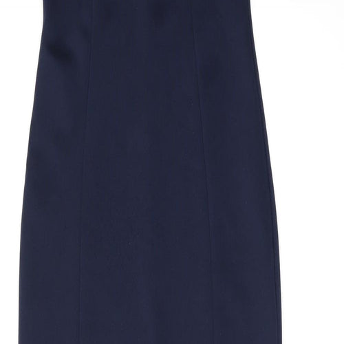 Jessica Womens Blue Nylon Maxi Size 8 Round Neck Pullover - Lace Neckline