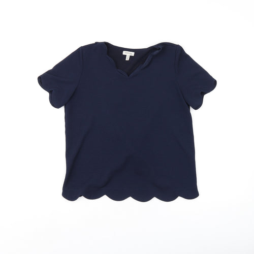 Monteau Womens Blue Polyester Basic T-Shirt Size XL V-Neck
