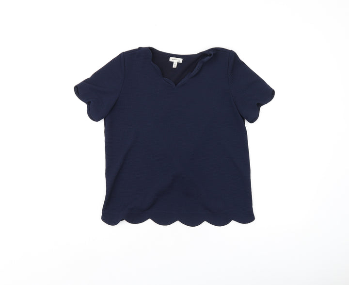 Monteau Womens Blue Polyester Basic T-Shirt Size XL V-Neck