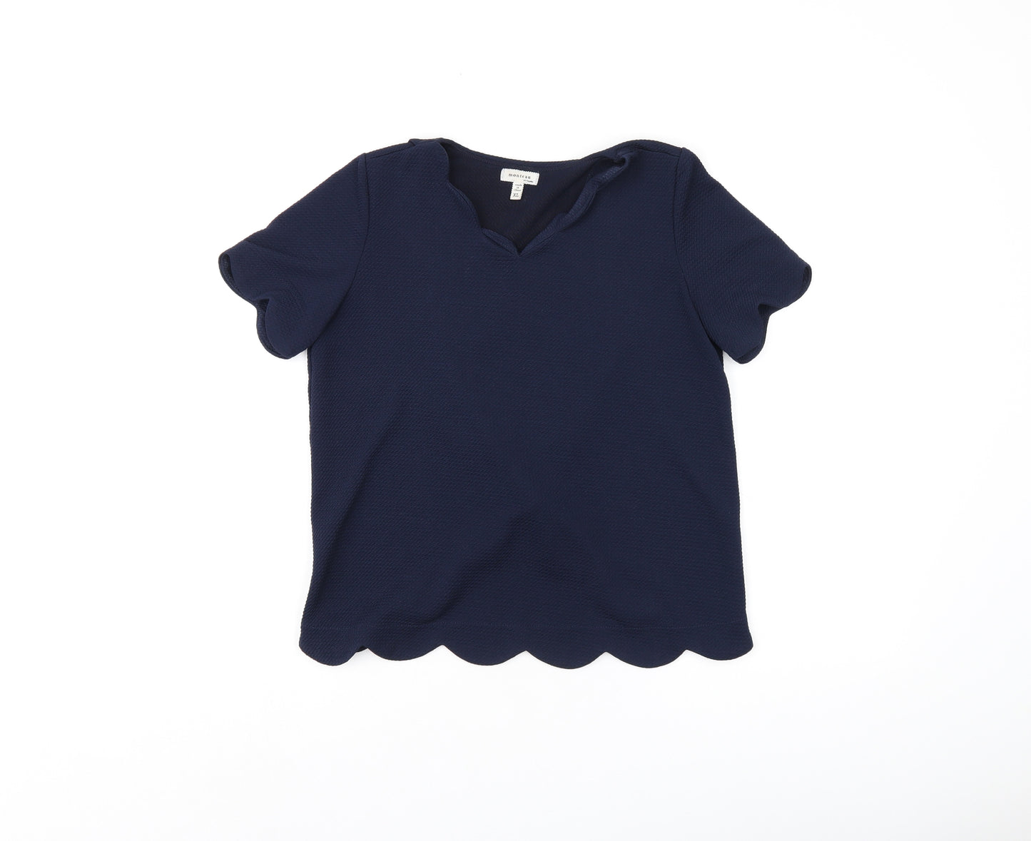 Monteau Womens Blue Polyester Basic T-Shirt Size XL V-Neck