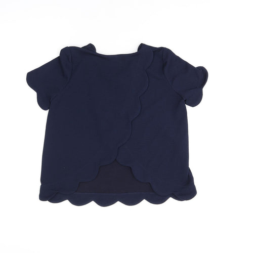 Monteau Womens Blue Polyester Basic T-Shirt Size XL V-Neck