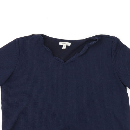 Monteau Womens Blue Polyester Basic T-Shirt Size XL V-Neck