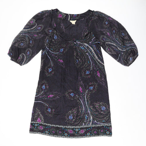 Monsoon Womens Black Geometric Silk A-Line Size 8 Scoop Neck Pullover