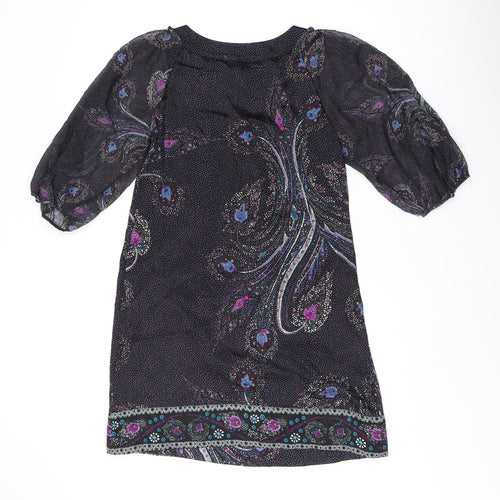 Monsoon Womens Black Geometric Silk A-Line Size 8 Scoop Neck Pullover
