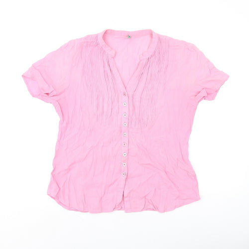 Hawkshead Womens Pink Cotton Basic Button-Up Size 14 V-Neck